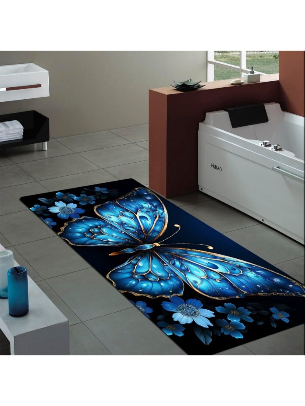 Blue Butterfly Art Anti-Slip Bath Mat 59x24 inches - Soft, Durable, Stylish